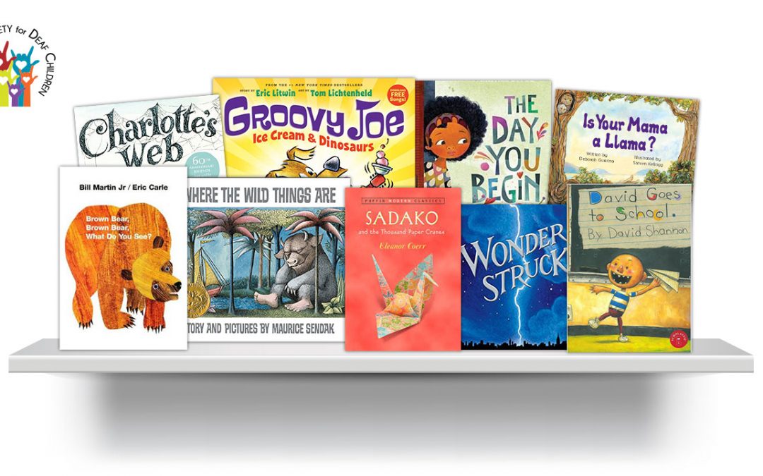 asl stories directory - shows book shelf with children's books