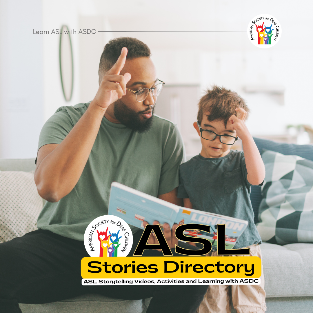 sign language stories - asl stories directory - shows children's books, hands, and a video play button